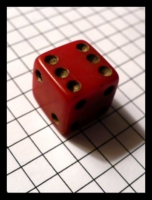 Dice : Dice - 6D - Single Red Dice with Rounded Corners and White Pips Bakelite
